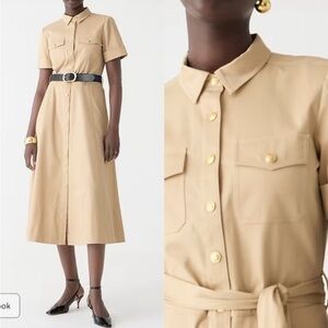 J.Crew Twill Khaki Snap Collared Fit Flare Shirtdress Size 00 BY839 NEW